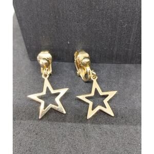Gold Tone Star Earrings Women's Clip On